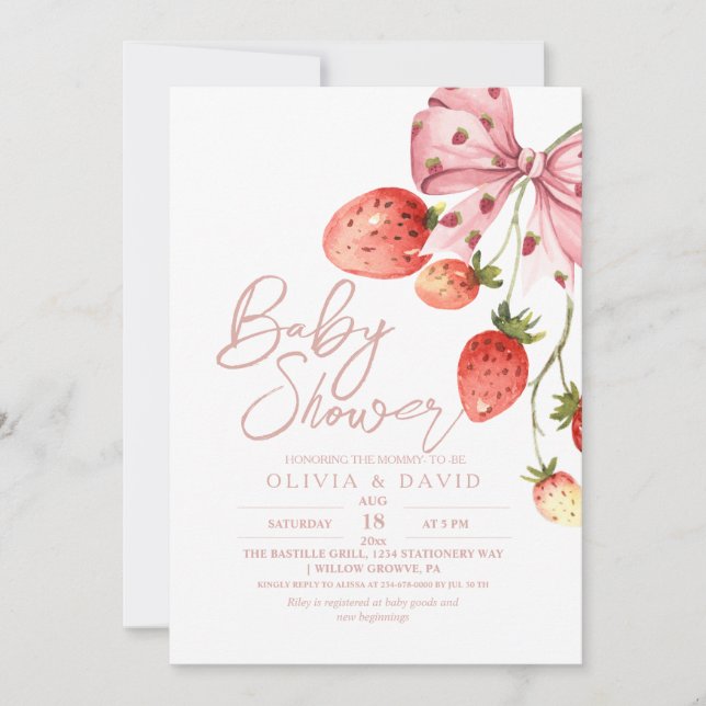 Invitación Invita de fresa Baby Shower de Berry dulce moderno (Anverso)