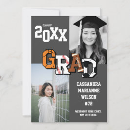 Invitación Invita de fútbol de baloncesto de graduación depor