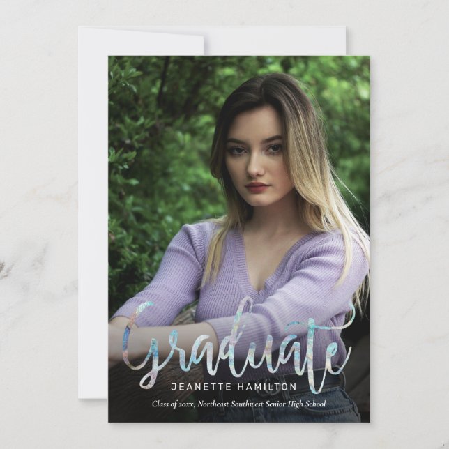 Invitación Invita de graduación de 2 fotografías de escritura (Anverso)