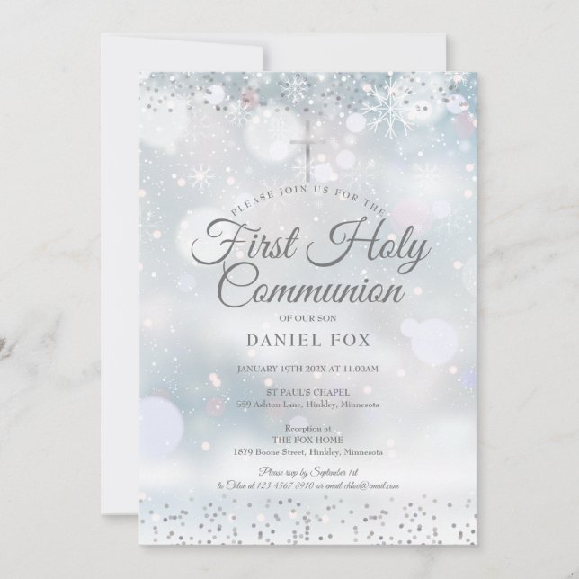 Invitación Invita de Primera Comunión de Invierno Confeti de  (Anverso)