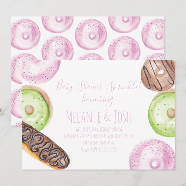 Invitación Invita Dulce de Sprinkle de Shower de Bebe de Donu (Anverso / Reverso)