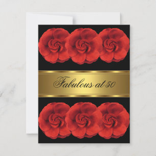 Invitación Invita Flores Rojas Oro Negro Fabuloso 50