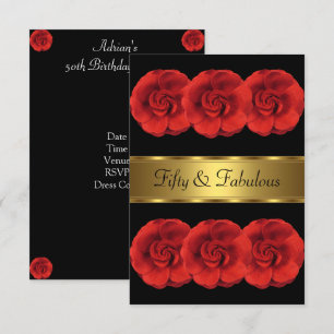 Invitación Invita Flores Rojas Oro Negro Fabuloso 50