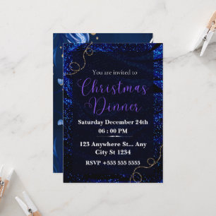Invitación ¡Invitación a la cena de Navidades azules brillant