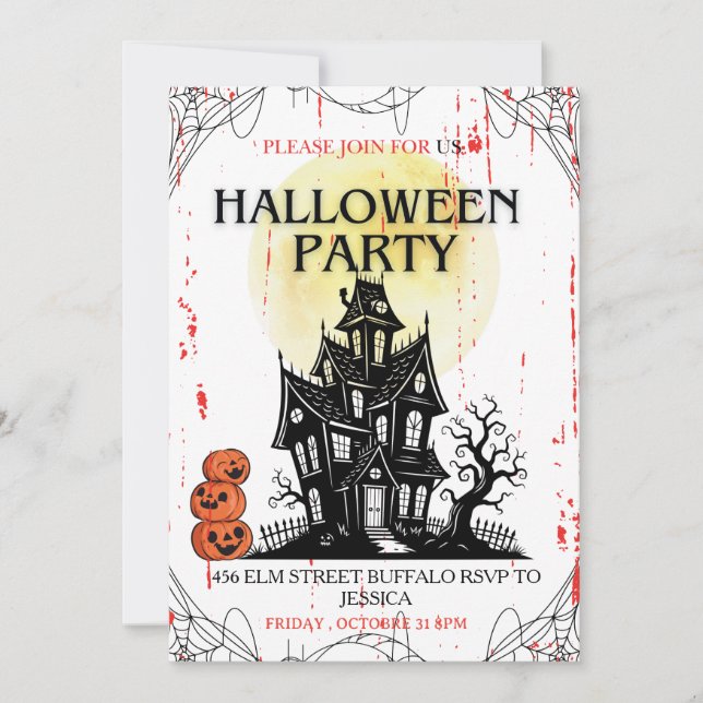 Invitación ¡Invitación a la fiesta de Halloween en la casa em (Anverso)