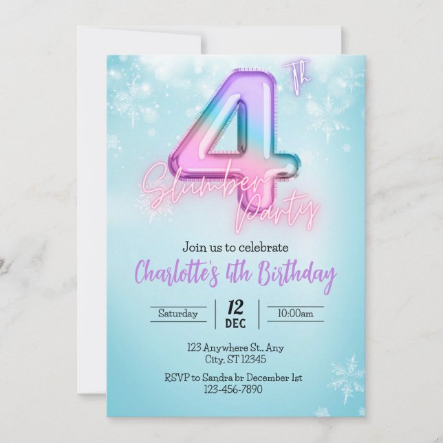 Invitación `Invitación a una fiesta de pijamas de invierno má (Anverso)