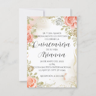 Invitación Invitación/Boda de Quinceañera floral suave rosa