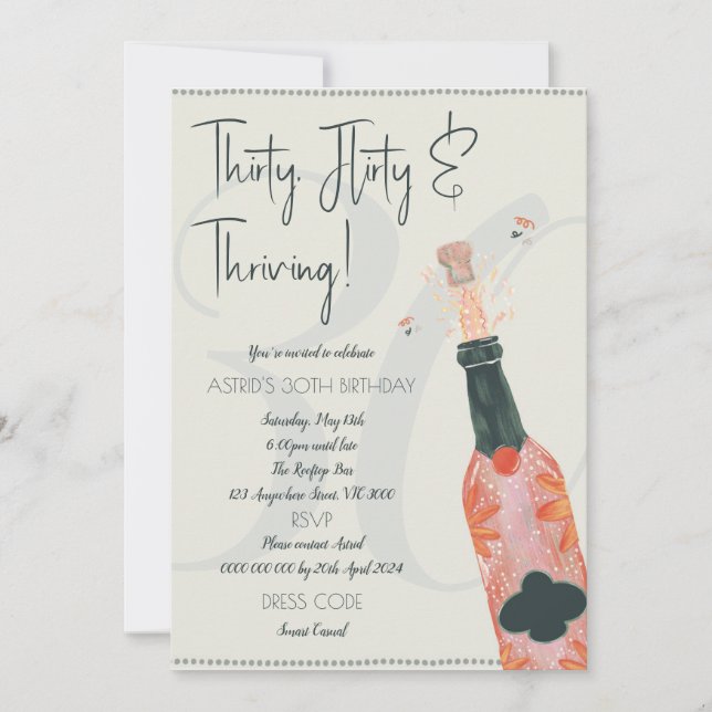 INVITACIÓN ¡INVITACIÓN DE 30 CUMPLEAÑOS! ¡TREINTA Y FLUIDO Y  (Anverso)