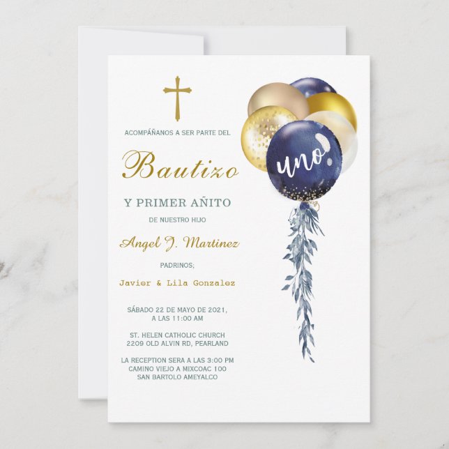 Invitación Invitación de Bautizo y Primer Añito (Anverso)