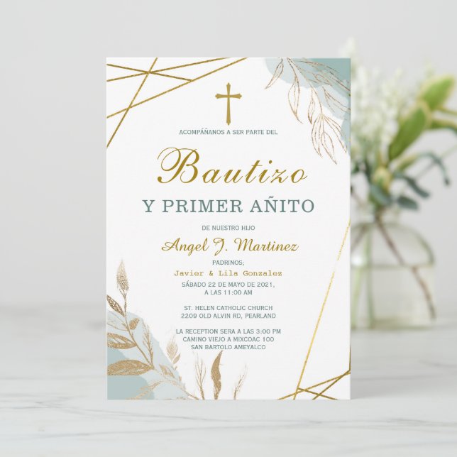 Invitación Invitación de Bautizo y Primer Añito (Anverso de pie)