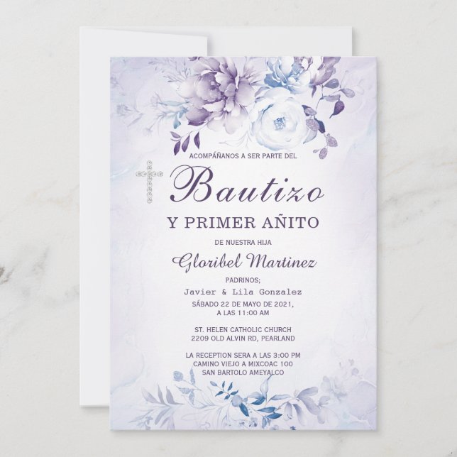Invitación Invitación de Bautizo y Primer Añito (Anverso)