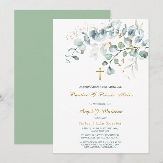Invitación Invitación de Bautizo y Primer Añito (Anverso / Reverso)
