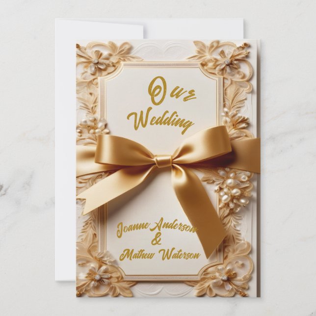 Invitación "Invitación de boda con estampado floral y lazo de (Anverso)