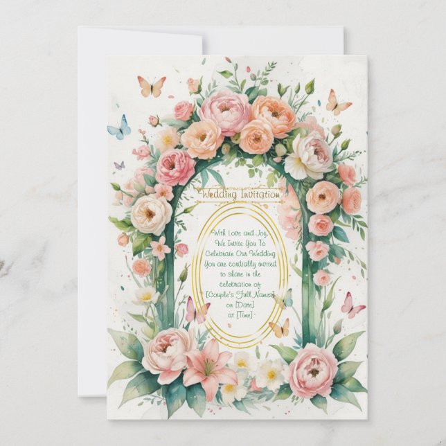Invitación "Invitación de Boda Corona Floral Romántica" (Anverso)