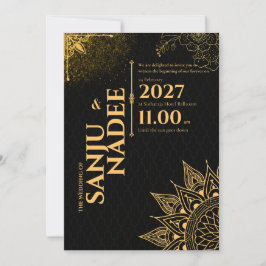 Invitación ​Invitación de boda elegante en negro y dorado