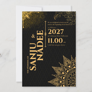 Invitación ​Invitación de boda elegante en negro y dorado