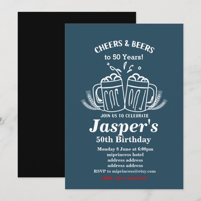 Invitación ¡Invitación de cumpleaños a las cervezas, vítores  (Anverso / Reverso)