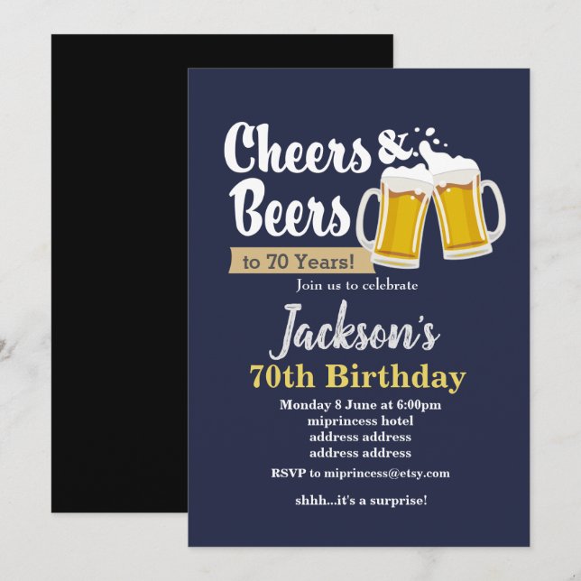 Invitación ¡Invitación de cumpleaños a las cervezas, vítores  (Anverso / Reverso)