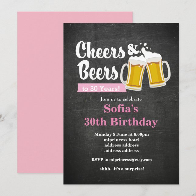 Invitación ¡Invitación de cumpleaños a las cervezas, vítores  (Anverso / Reverso)