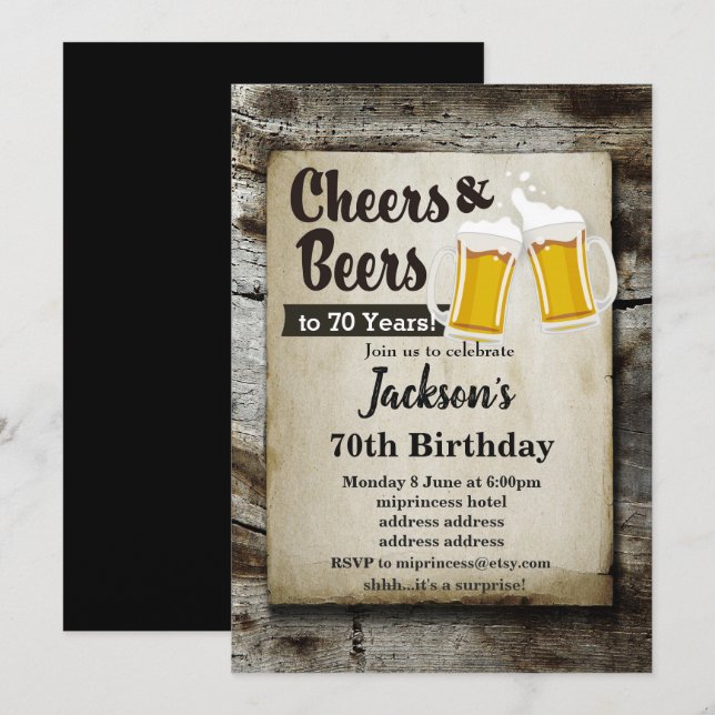 Invitación ¡Invitación de cumpleaños a las cervezas, vítores  (Anverso / Reverso)