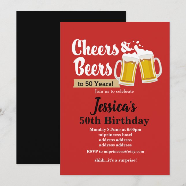Invitación ¡Invitación de cumpleaños a las cervezas, vítores  (Anverso / Reverso)