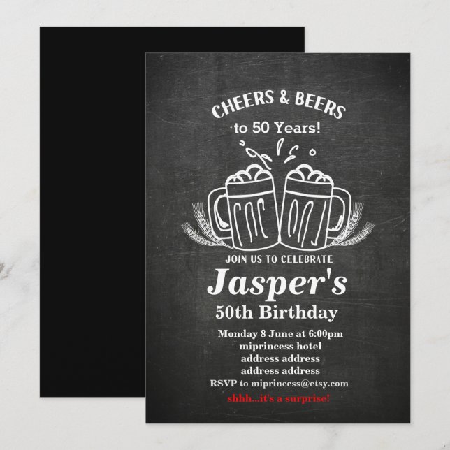 Invitación ¡Invitación de cumpleaños a las cervezas, vítores  (Anverso / Reverso)