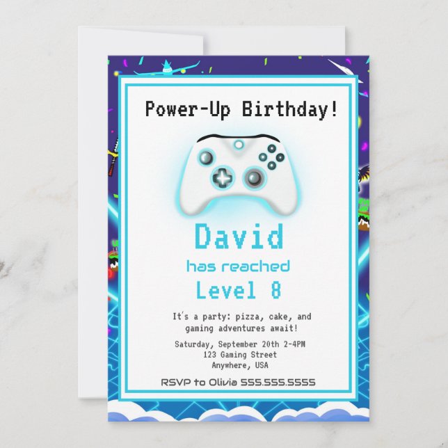 Invitación ¡Invitación de cumpleaños número 8 de Epic Gamer H (Anverso)