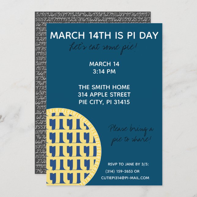 Invitación ¡Invitación de fiesta de Pi Day con dígitos de Pi  (Anverso / Reverso)