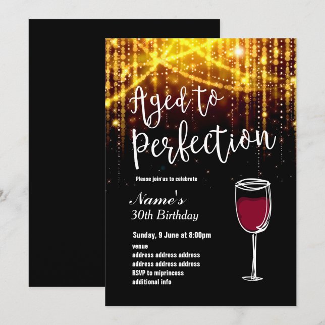 Invitación invitación,Fiesta de cumpleaños, vino a la perfecc (Anverso / Reverso)