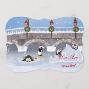 Invitación Invitación, Fiesta de Navidades, pingüinos jugueto