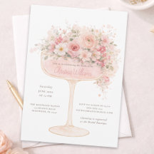 🌸🍾Invitación floral de copa de champán elegante