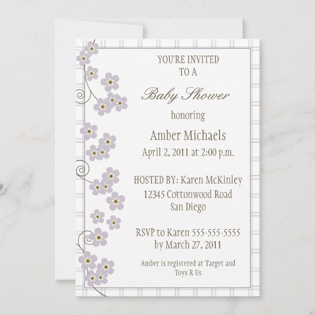 Invitación Invitación-lavanda Baby Shower para siempre amada (Anverso)