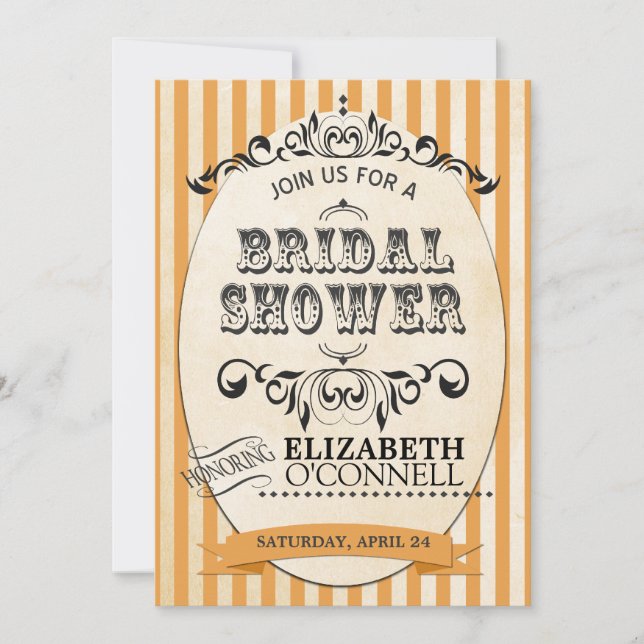 Invitación Invitación-naranja nupcial rayado de la ducha del (Anverso)