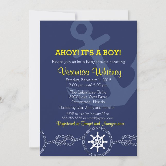 Invitación ¡Invitación náutica a Baby Shower, Ahoy! ¡Es un ch (Anverso)