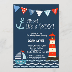 Invitación ¡Invitación náutica de Baby Shower, Ahoy es un