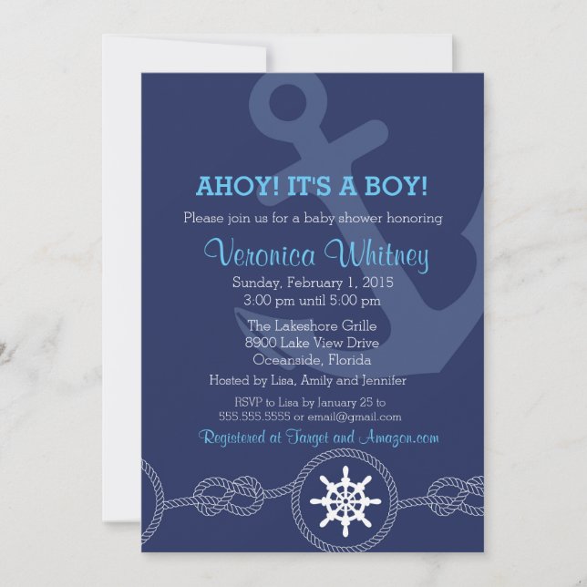 Invitación ¡Invitación náutica de Baby Shower, Ahoy! ¡Su un (Anverso)