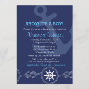 Invitación ¡Invitación náutica de Baby Shower, Ahoy! ¡Su un