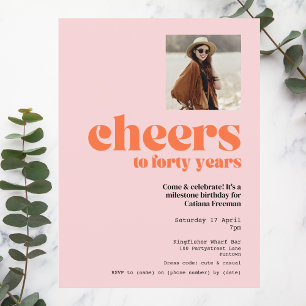 Invitación Invitación, Rosa y Apricot retro, 40 cumpleaños