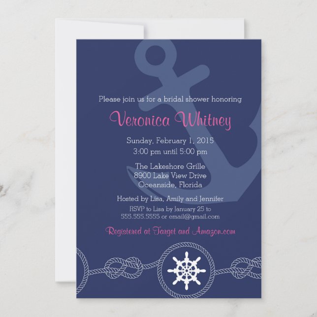Invitación Invitación, rosa y marina de guerra nupciales (Anverso)