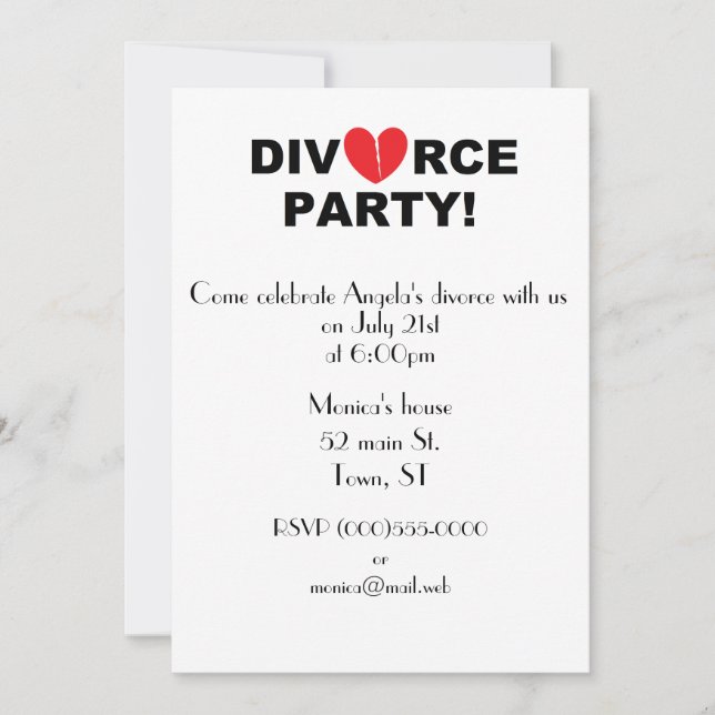 Invitación "Invitaciones del fiesta del divorcio" (Anverso)