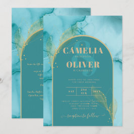 Invitación INVITADO DE Boda Verde azulada Turquesa de Oro Res