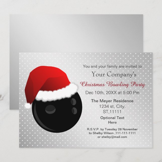 Invitación invitado fiesta de boliche de vacaciones de Silver (Anverso / Reverso)