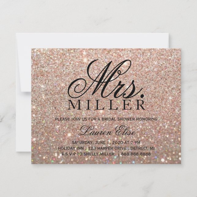 Invitación Invitado - Rosa Fab Gold Glit Sra. Bridal Shower 2 (Anverso)