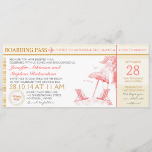 Invitación invitados de boda de destino de pases de embarque