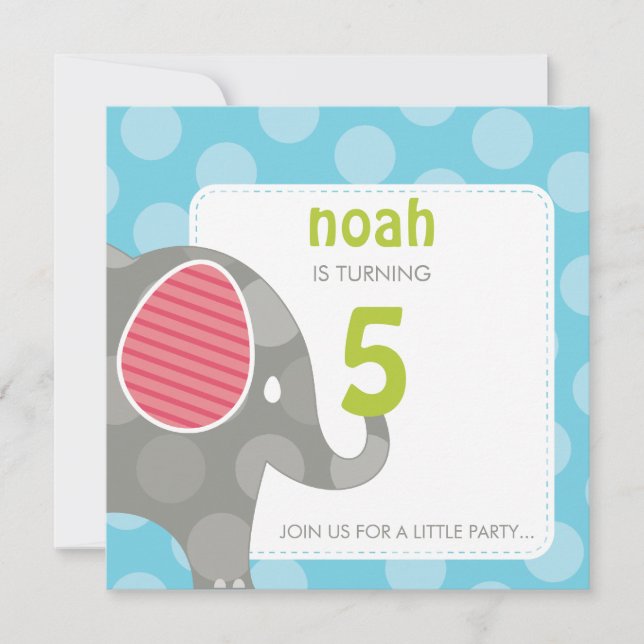 Invitación INVITADOS DEL PARTIDO DE CUMPLEAÑOS :: elefante +  (Anverso)