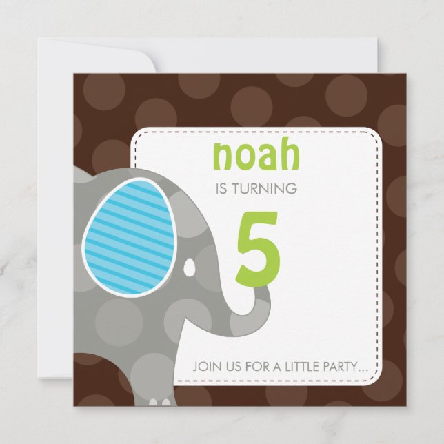 Invitación INVITADOS DEL PARTIDO DE CUMPLEAÑOS :: elefante +  (Anverso)
