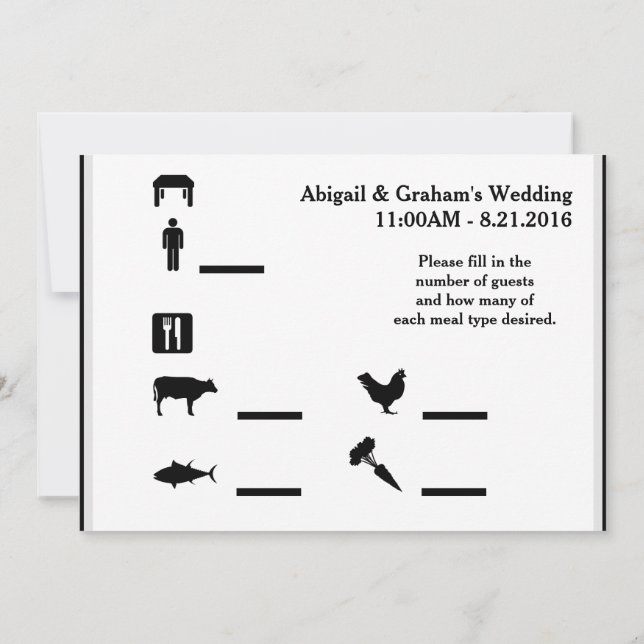 Invitación Invitados RSVP y opciones de comida (Reverso)