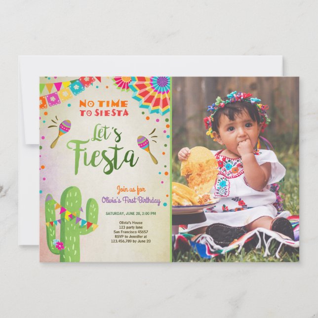 Invitación Invitamos a la Fiesta al Cactus de Cumpleaños Mexi (Anverso)