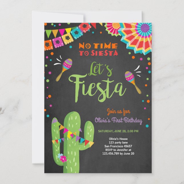 Invitación Invitamos a la Fiesta al Cactus de Cumpleaños Mexi (Anverso)