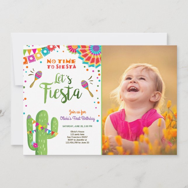 Invitación Invitamos a la Fiesta al Cactus de Cumpleaños Mexi (Anverso)